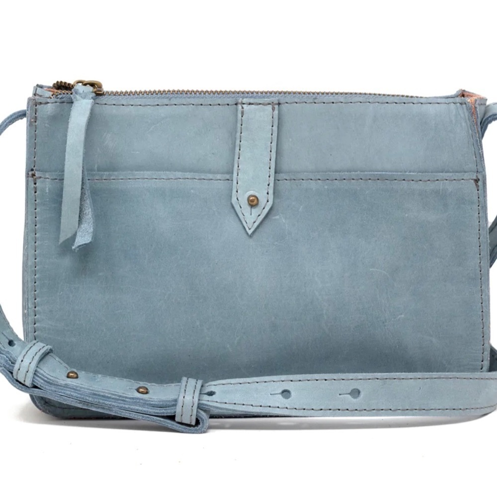 Able Chaltu Top Zip leather Crossbody denim  blue gray